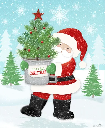 Santa with a potted tree