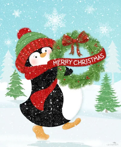 Penguin with a wreath