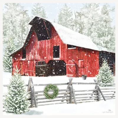 Red barn with wreath